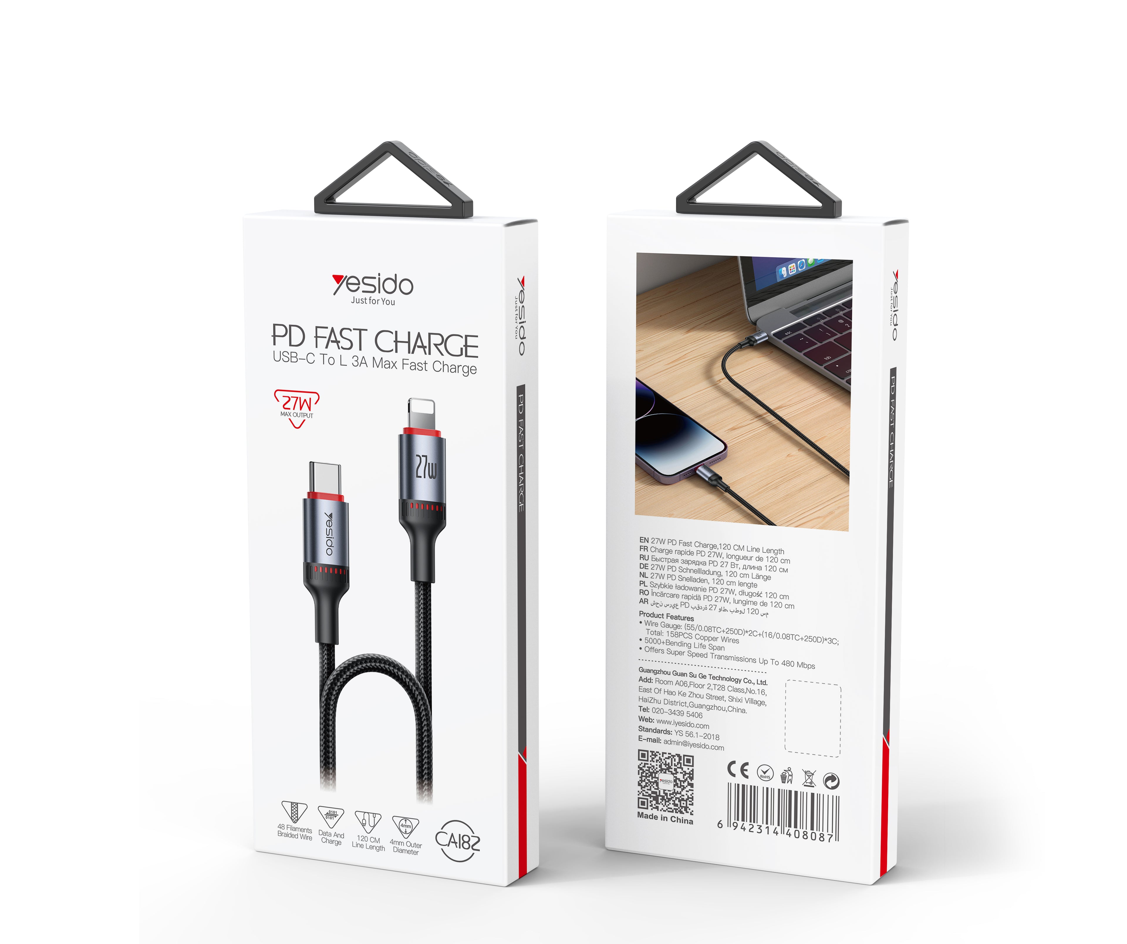 Yesido Cable PD Fast Charge USB-C To L